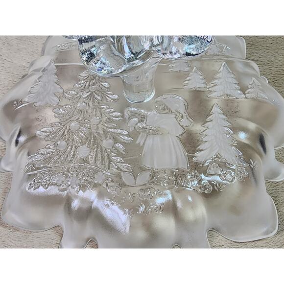 Mikasa Pedestal Footed Bon Candy Cookie Dish Clear Frosted Christmas 9 1/2" x 4" - Picture 13 of 14